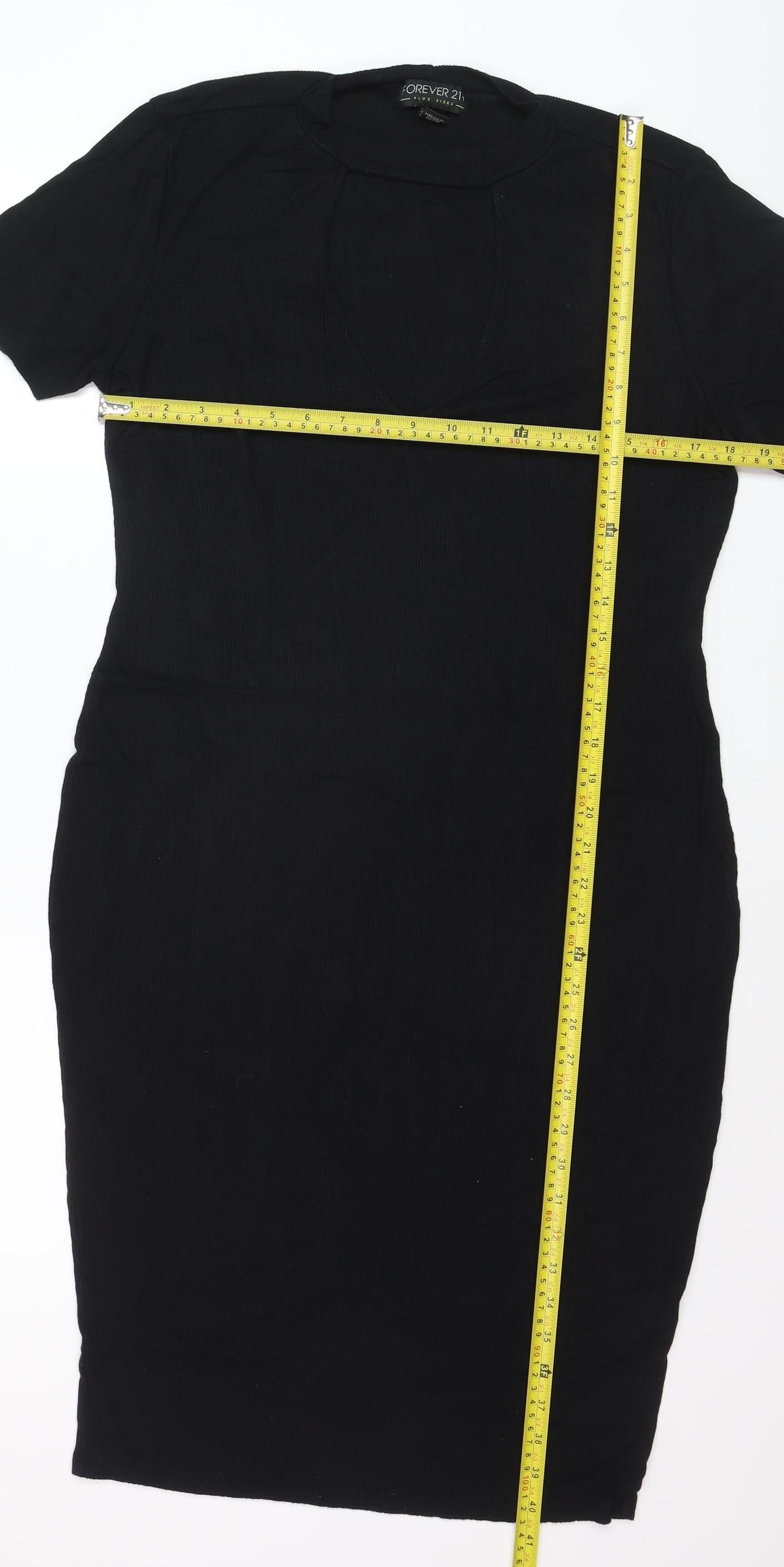 Forever 21 Plus Size Black Bodycon Knit Short Sleeve Dress UK 20