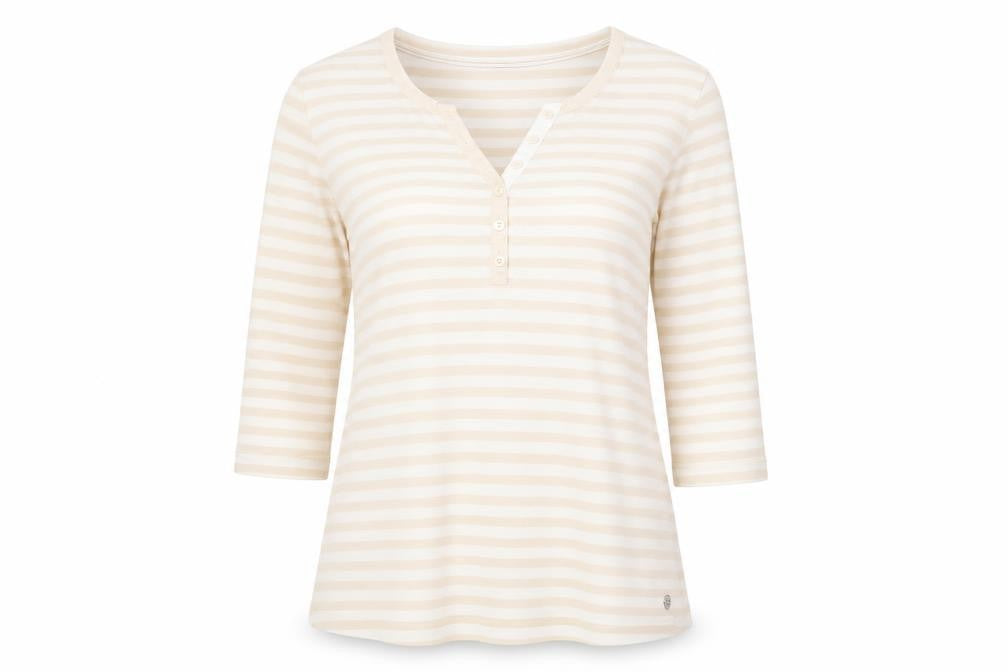 Brax Womens Beige Striped Henley Jersey T-Shirt Size 12