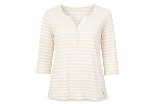 Brax Womens Beige Striped Henley Jersey T-Shirt Size 12