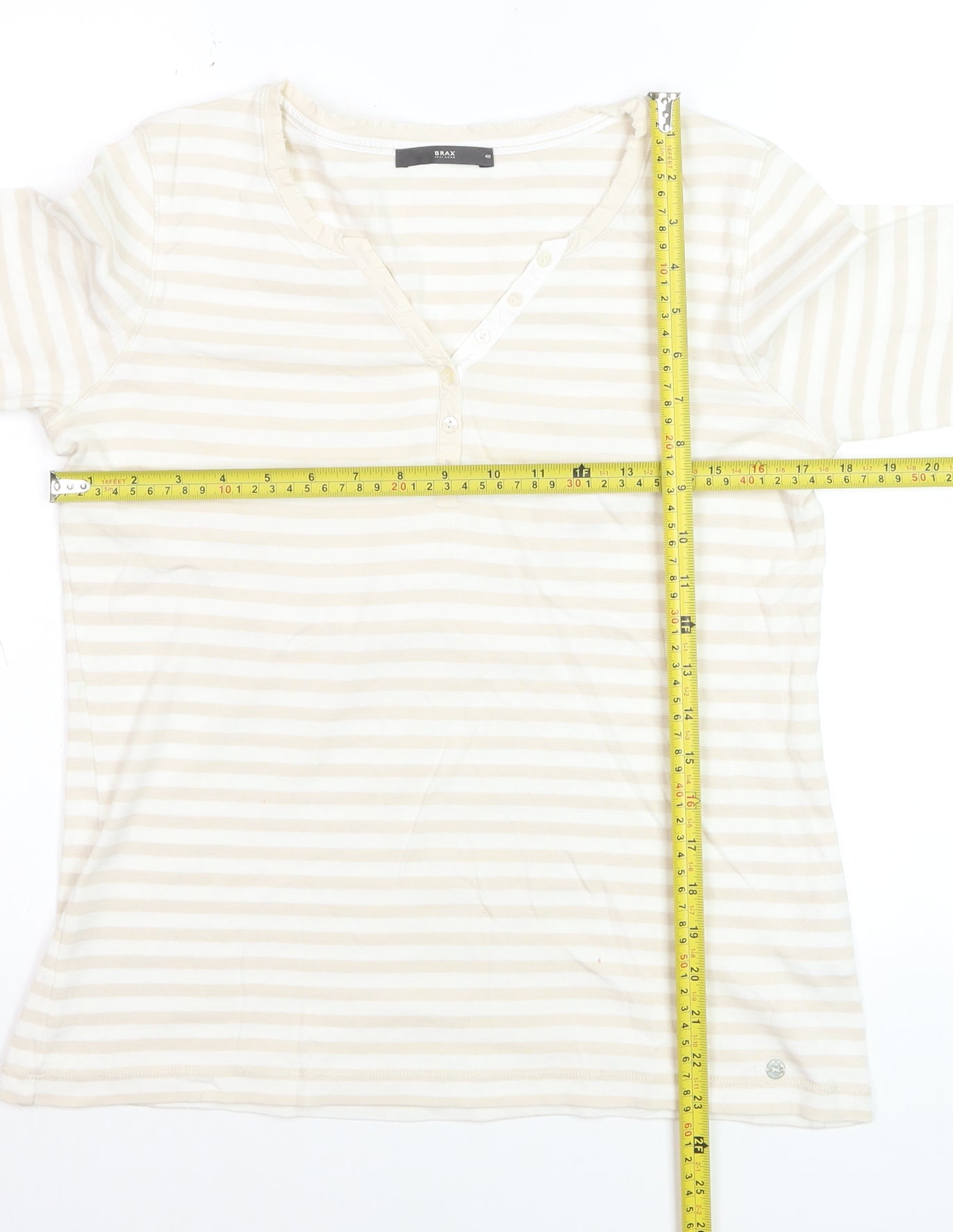 Brax Womens Beige Striped Henley Jersey T-Shirt Size 12