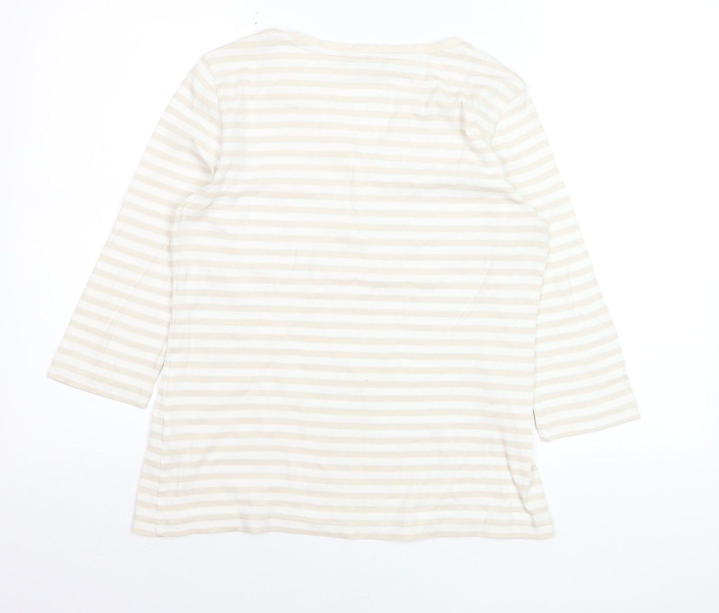 Brax Womens Beige Striped Henley Jersey T-Shirt Size 12