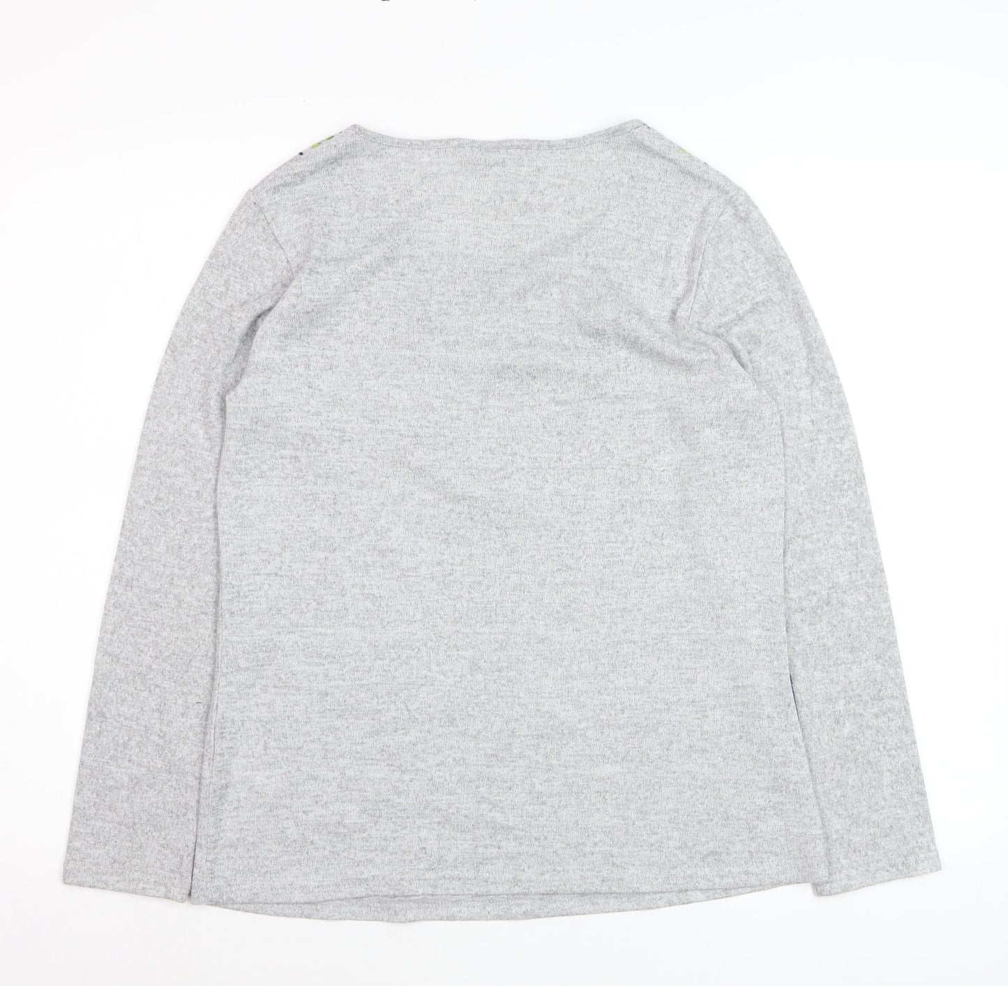 Damart Women's Grey Floral Scoop Neck Long Sleeve Cotton Jumper Size S