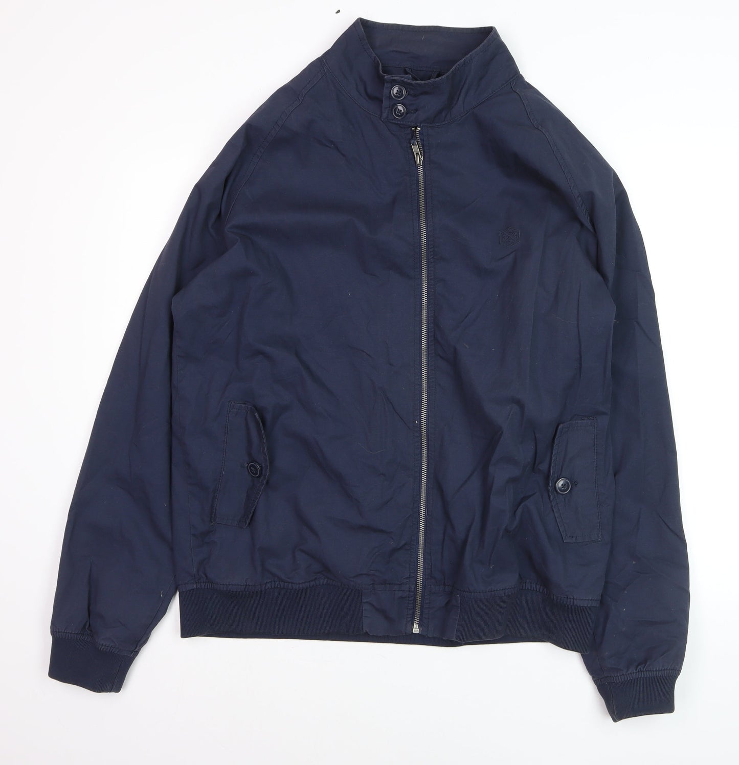 Avenue Men's Blue Cotton Bomber Jacket L Zip Casual Style