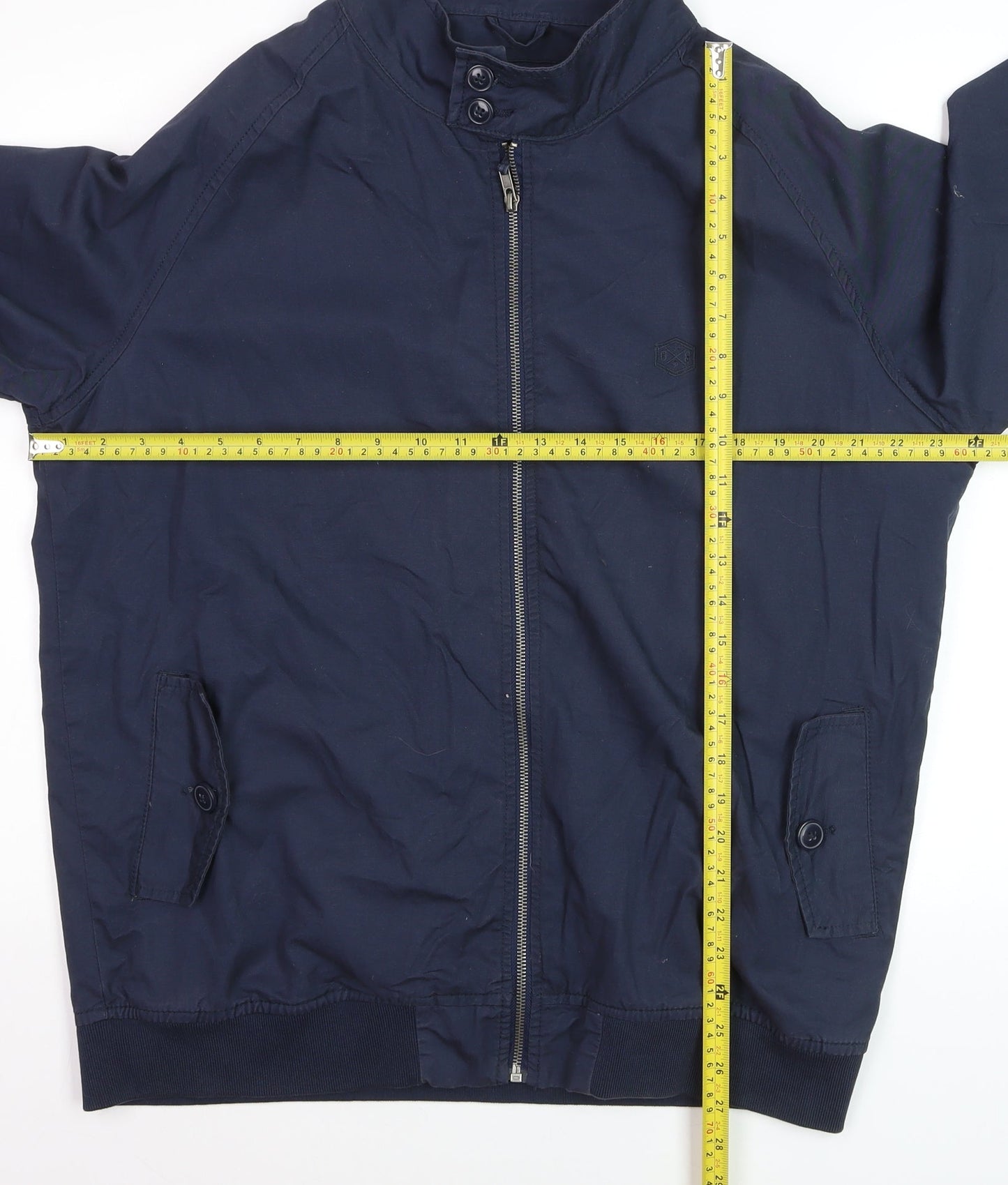 Avenue Men's Blue Cotton Bomber Jacket L Zip Casual Style