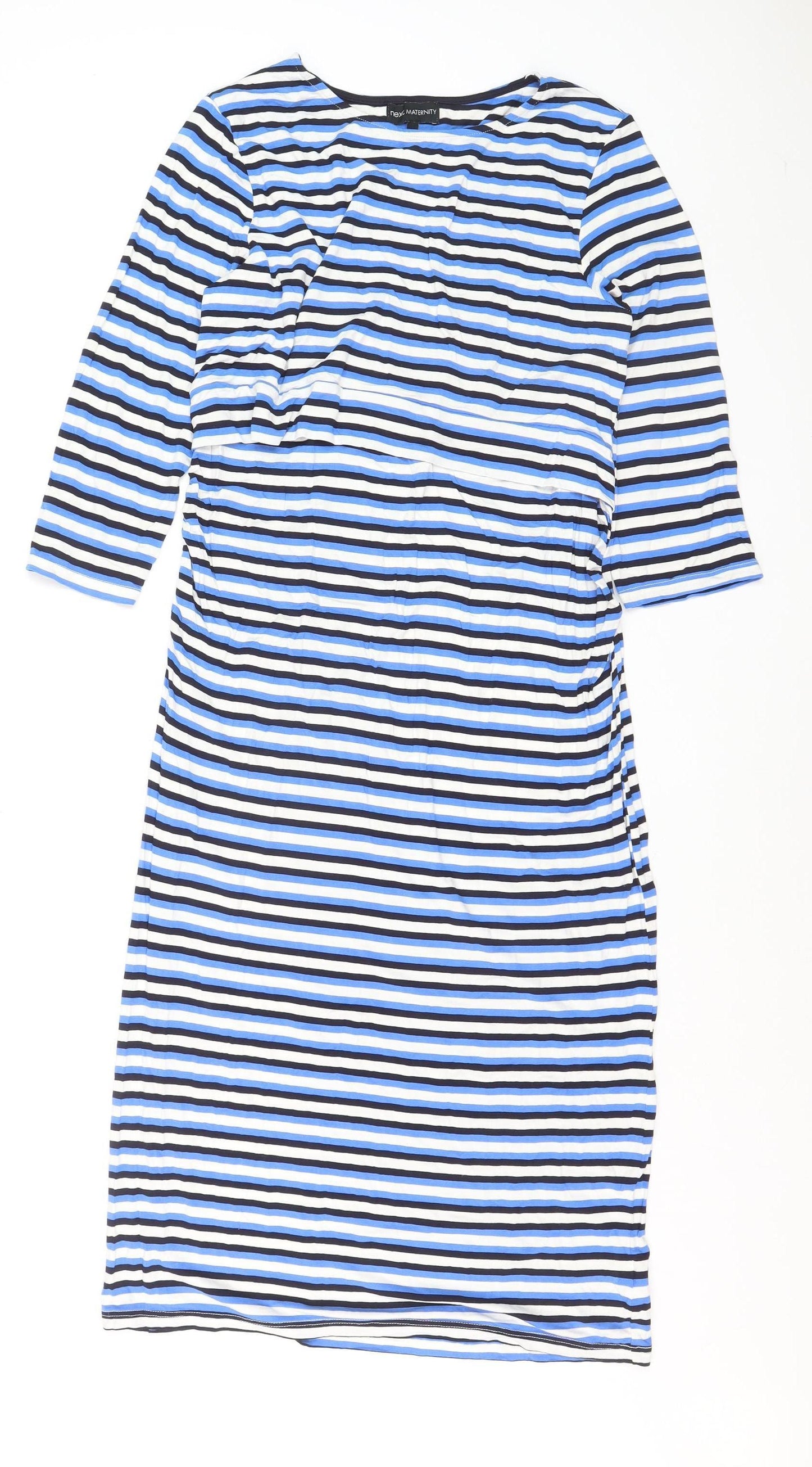 Next Maternity Blue Striped Bodycon Knee Length 3/4 Sleeve Dress Size 14