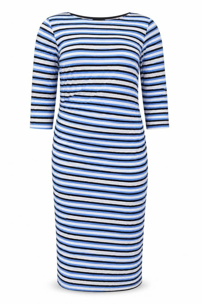 Next Maternity Blue Striped Bodycon Knee Length 3/4 Sleeve Dress Size 14