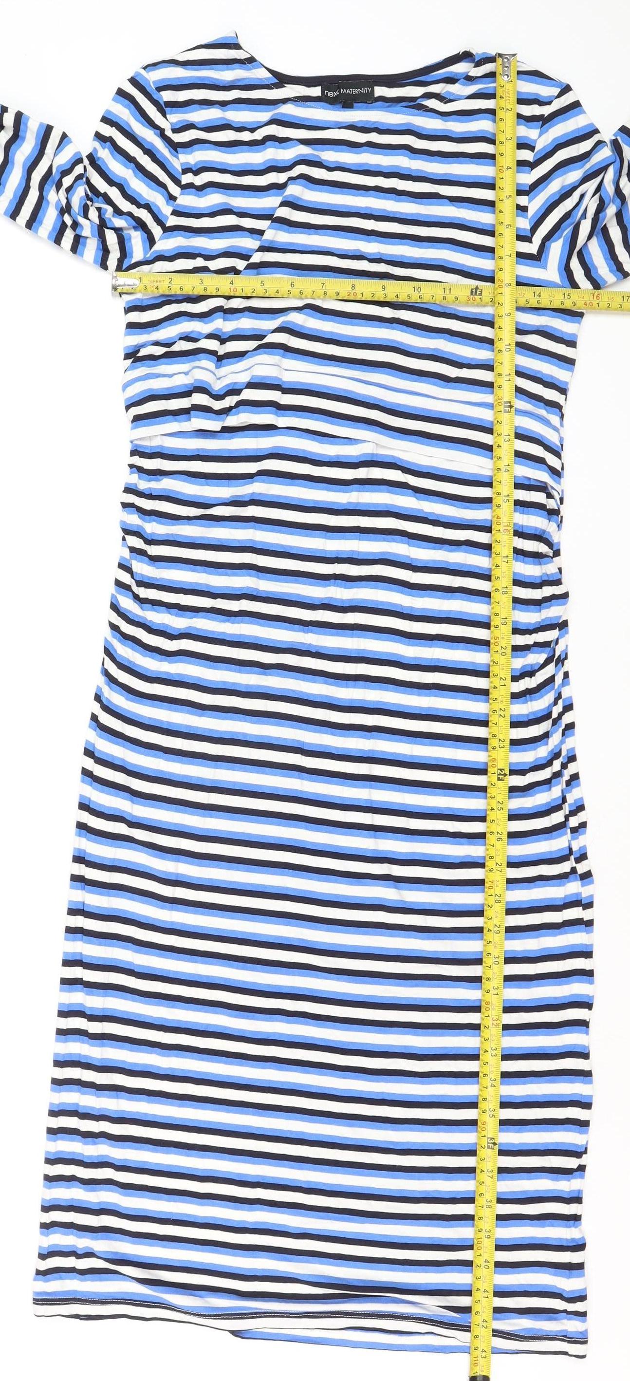 Next Maternity Blue Striped Bodycon Knee Length 3/4 Sleeve Dress Size 14