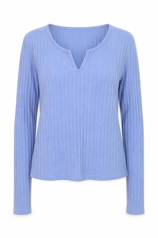 New Look Women Blue Ribbed V-Neck Long Sleeve Slim Jumper Size 12