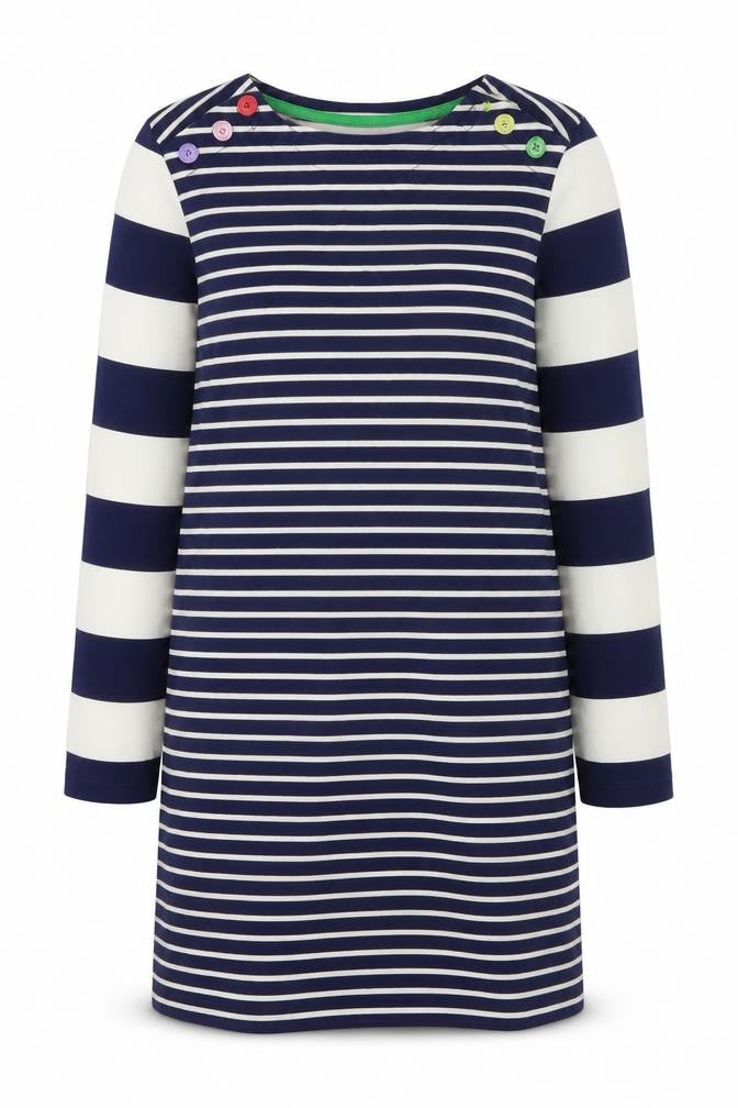 Mini Boden Girls Blue Striped Long Sleeve T-Shirt Dress 11-12 Years