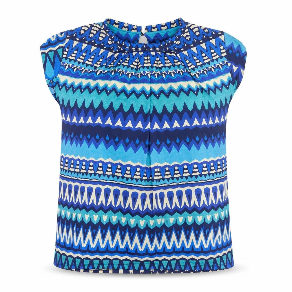 J'aime La Vie Women Blue Geometric Short Sleeve Blouse Size 16
