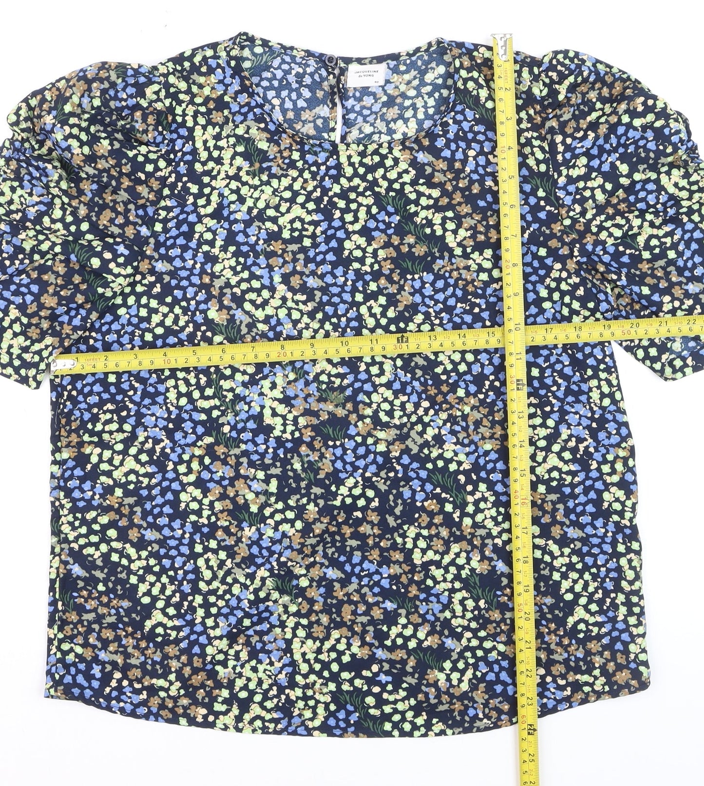 Jacqueline de Yong Women's Blue Floral Puff Sleeve Blouse Size 12