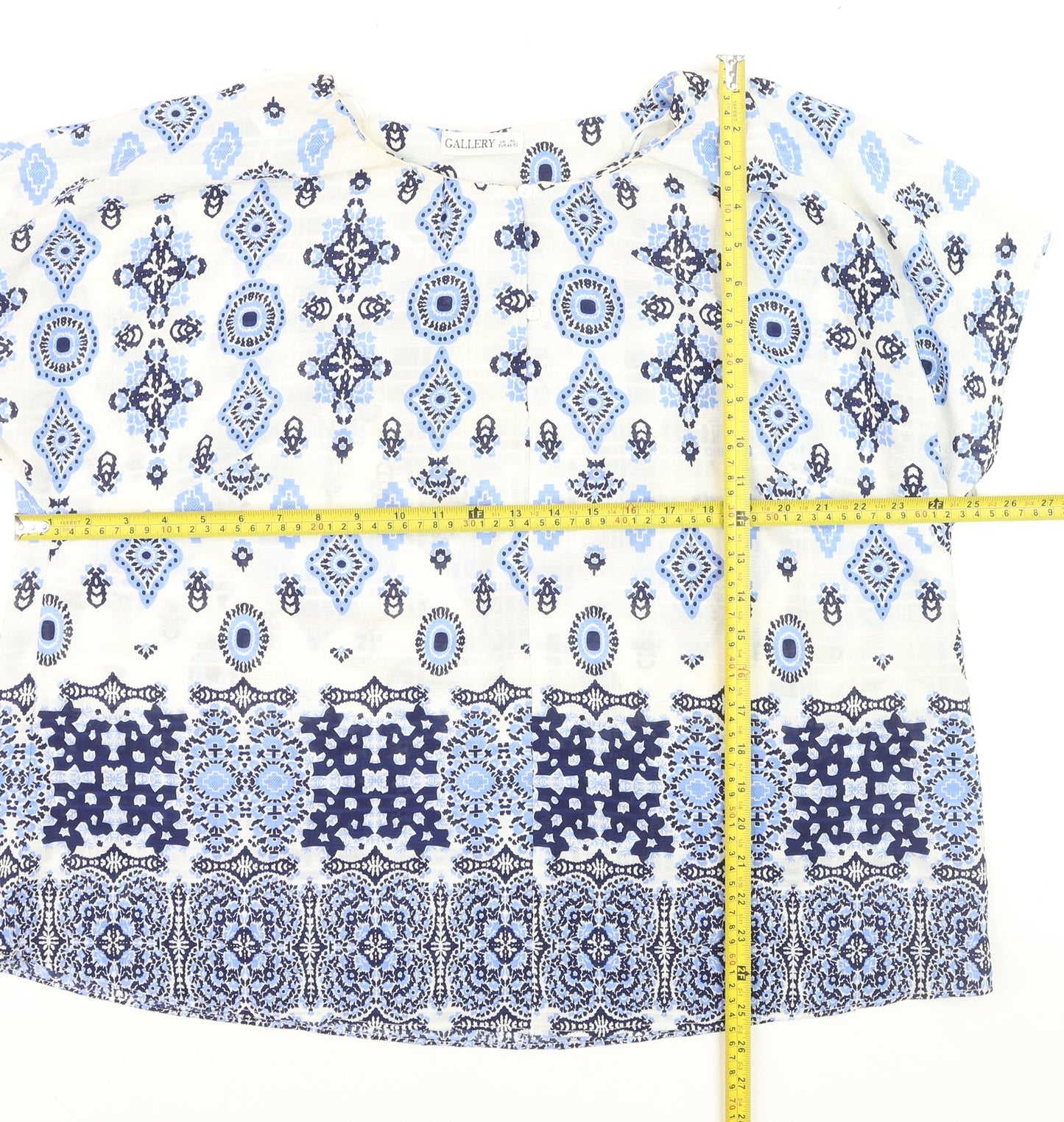 Gallery Women Blue Bohemian Tunic Blouse XL Cotton Woven Top