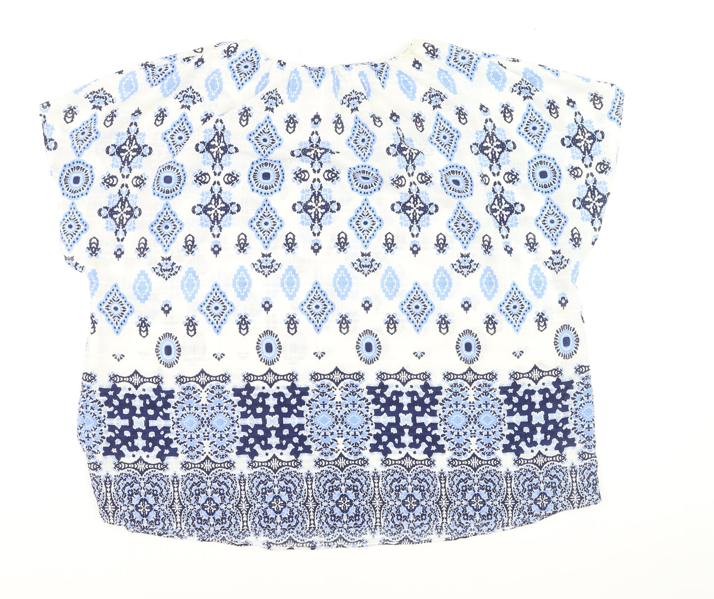 Gallery Women Blue Bohemian Tunic Blouse XL Cotton Woven Top