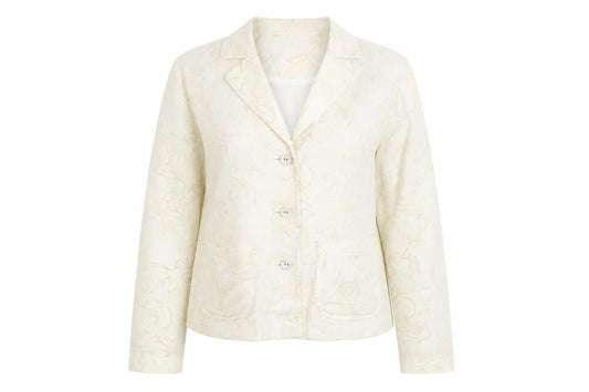 Paco Spirit Women Ivory Floral Blazer Jacket M Linen Blend