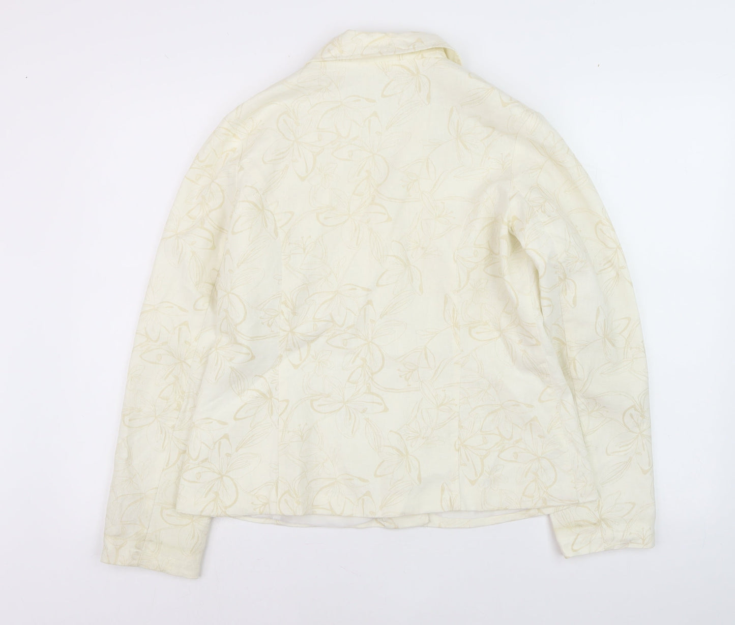 Paco Spirit Women Ivory Floral Blazer Jacket M Linen Blend