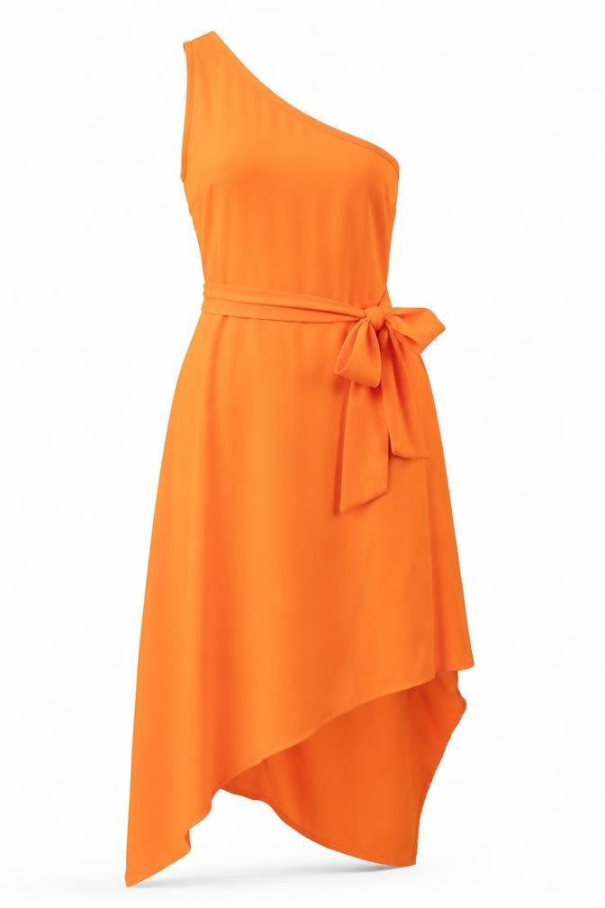 Warehouse Women's Orange One Shoulder Asymmetric Midi Dress Size 6