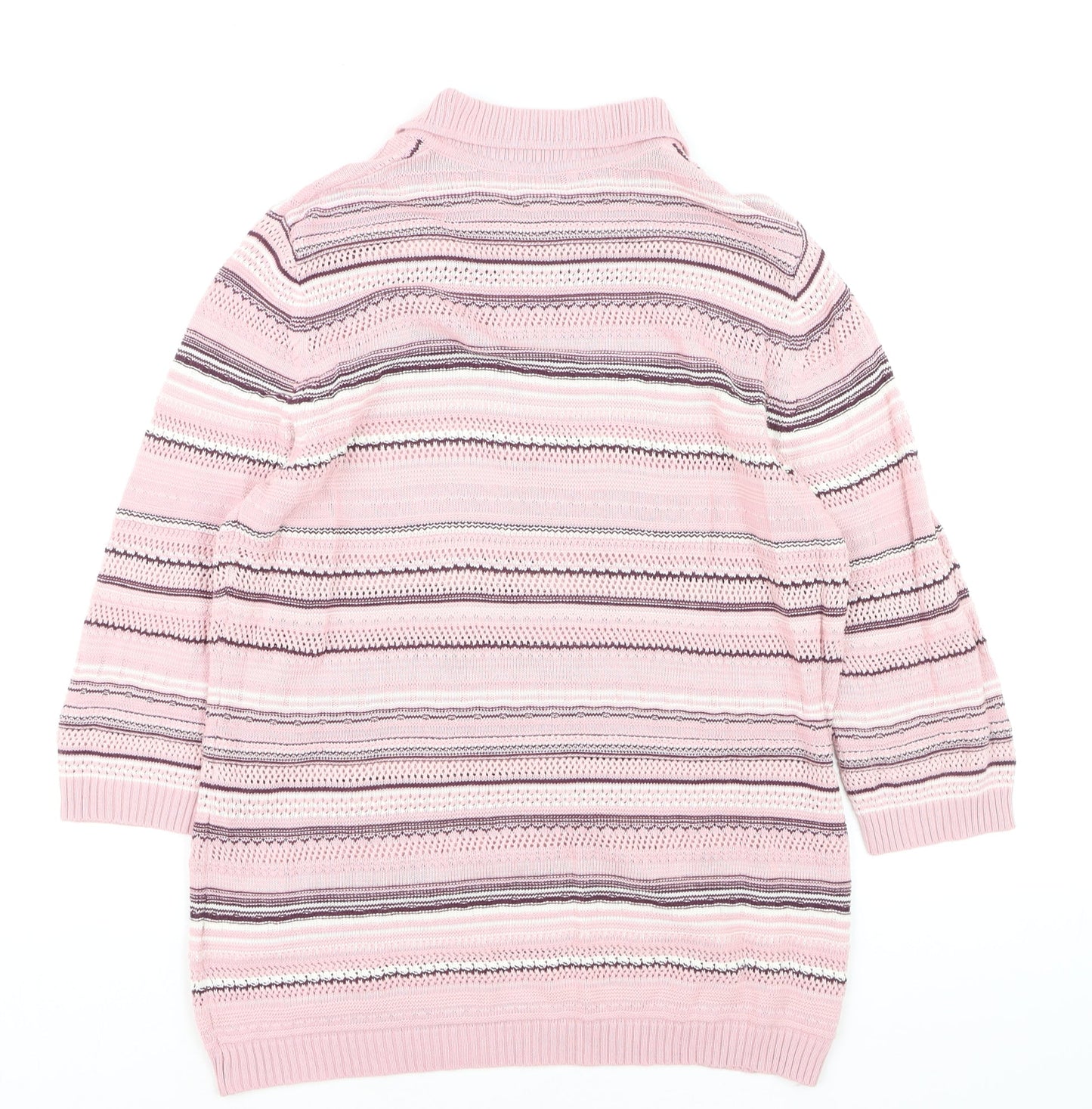 Collection L Women's Pink Striped Collared 3/4 Sleeve Knit Jumper Size 16