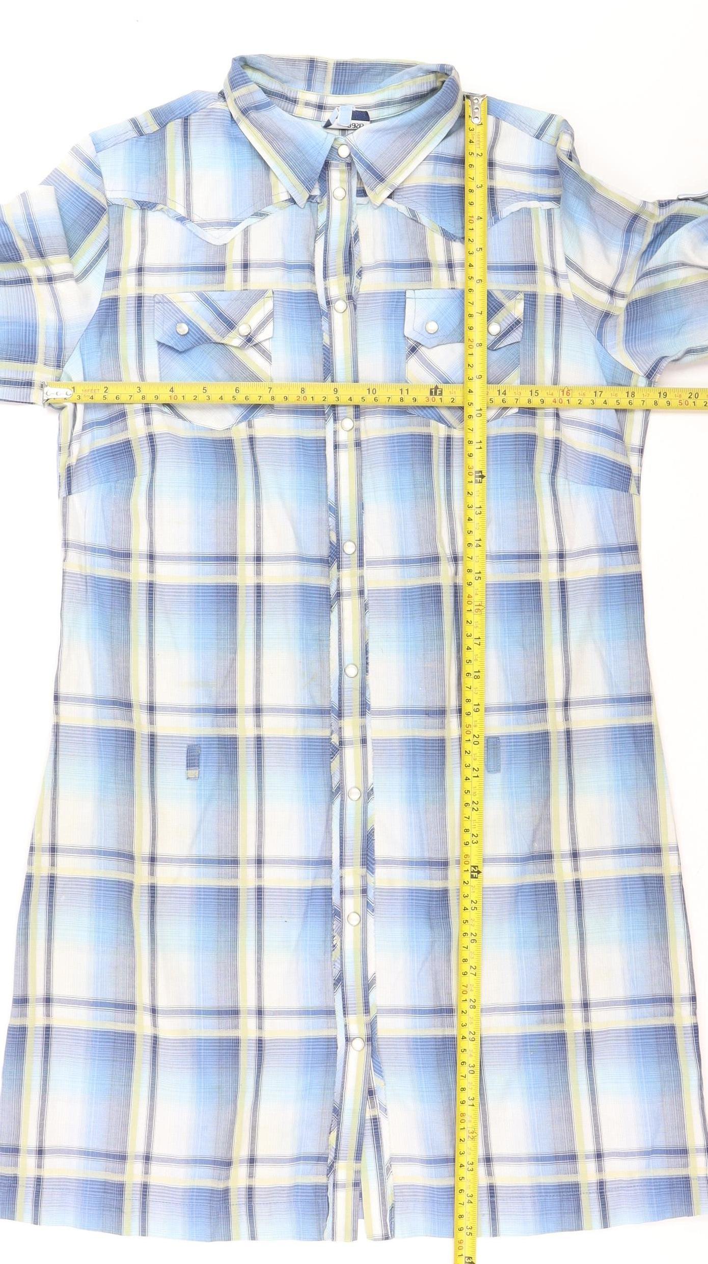 Oasis Women Blue Plaid Button-Up Tunic Shirt Size 12
