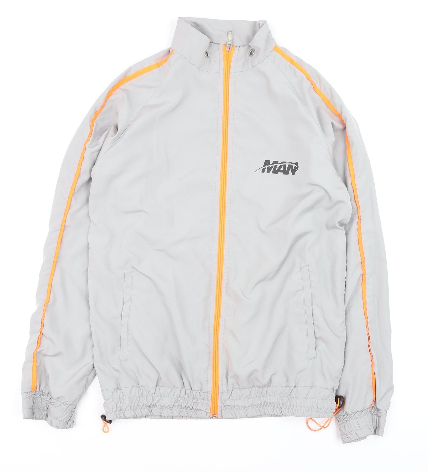 boohooMAN Men's Grey XS Track Jacket with Orange Trim Lightweight