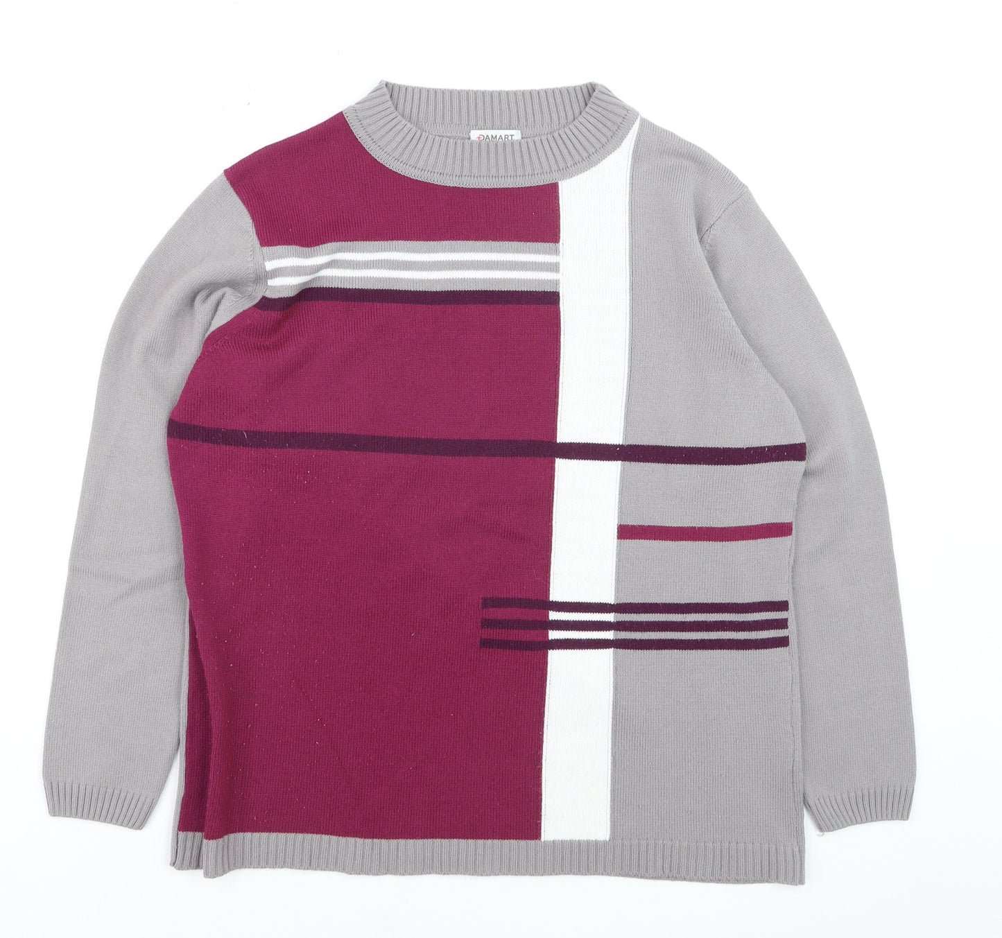 Damart Men's Grey Geometric Acrylic Crew Neck Jumper Size L