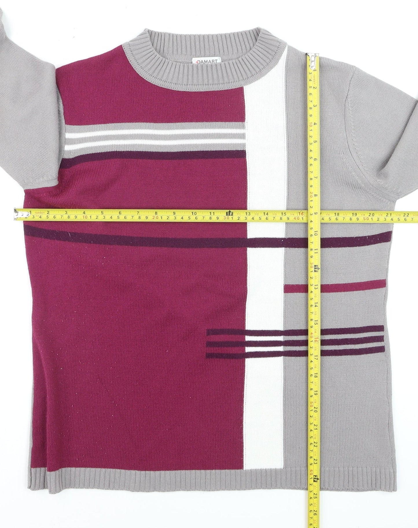 Damart Men's Grey Geometric Acrylic Crew Neck Jumper Size L