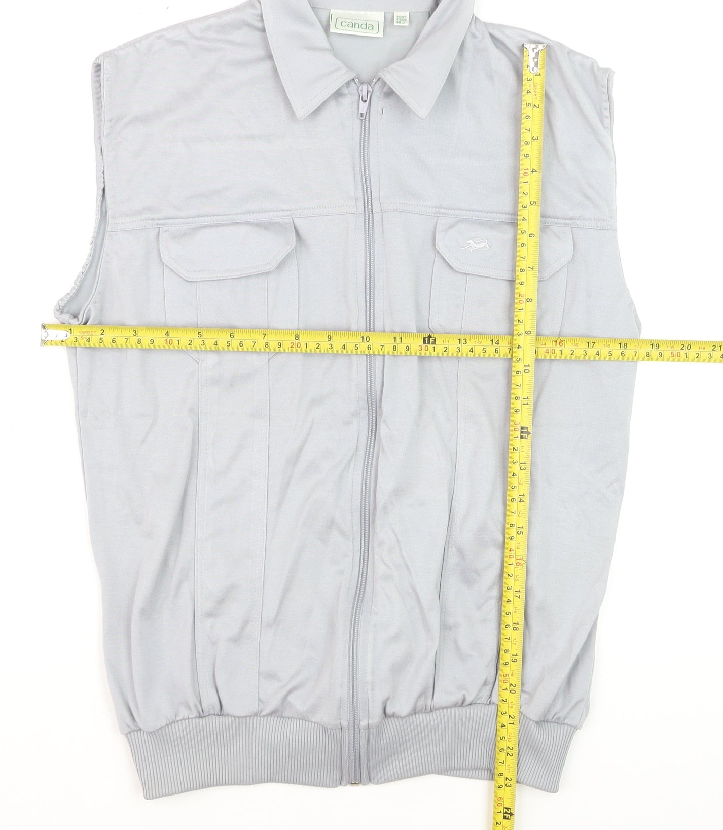Canda Men's Grey Cotton Blend Zip Waistcoat Size M 40in