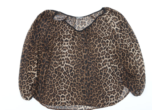 Marks and Spencer Women’s Brown Leopard Print Sheer Tunic Blouse Size 20