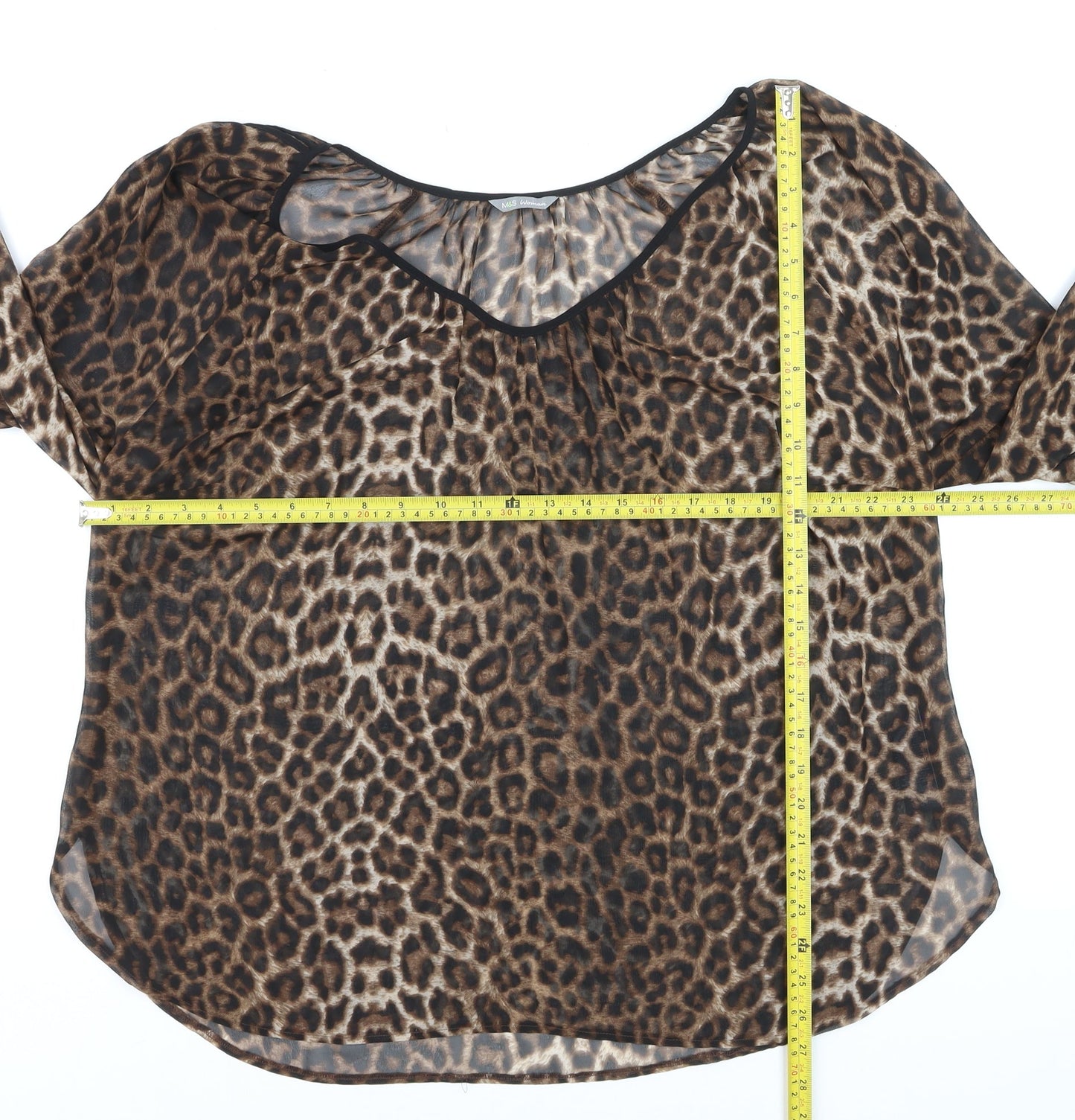 Marks and Spencer Women’s Brown Leopard Print Sheer Tunic Blouse Size 20