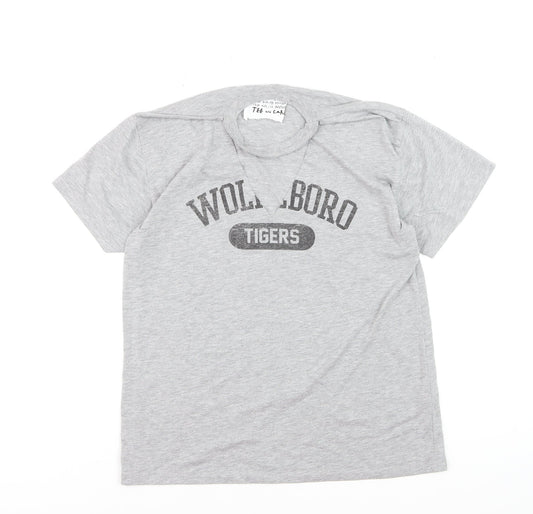 Topshop Women Grey Graphic Cotton Blend T-Shirt Size 10