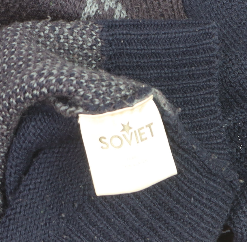 Soviet Men's Blue Camouflage Knit Crew Neck Jumper XL