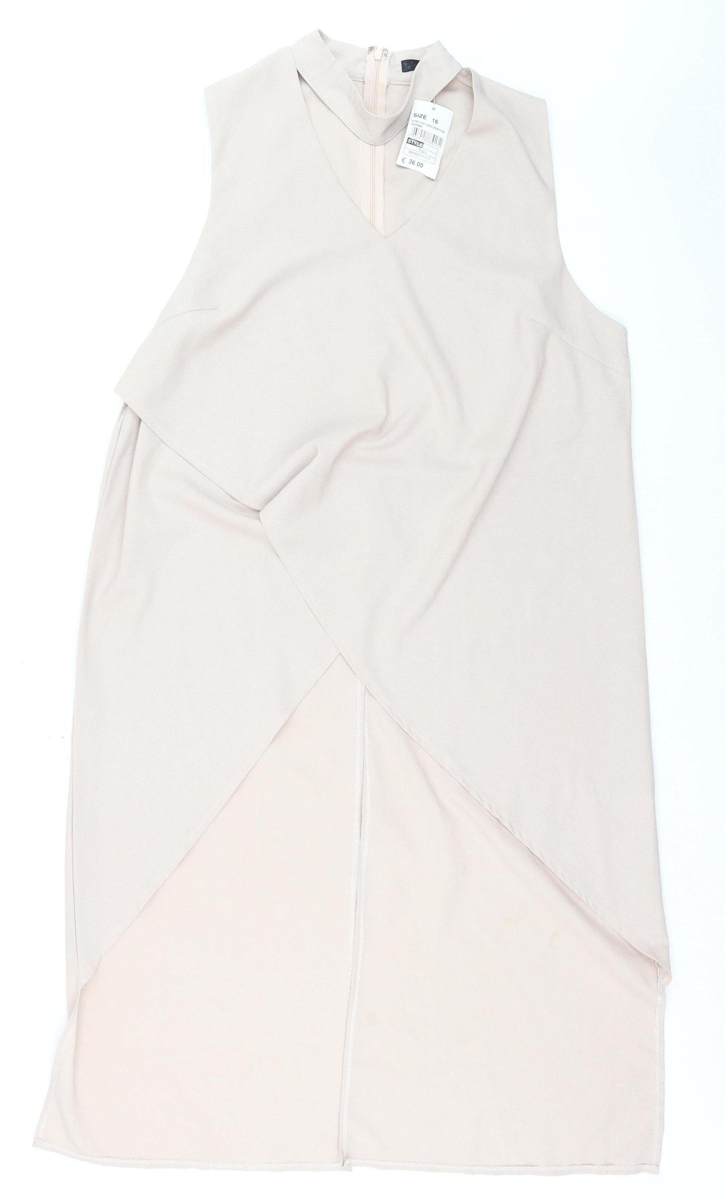 Quiz Women Beige Size 16 Asymmetric V-Neck Sleeveless Dress