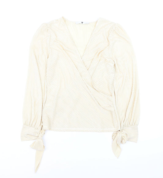 V by Very Women’s Beige Wrap Blouse Size 8 Long Sleeve