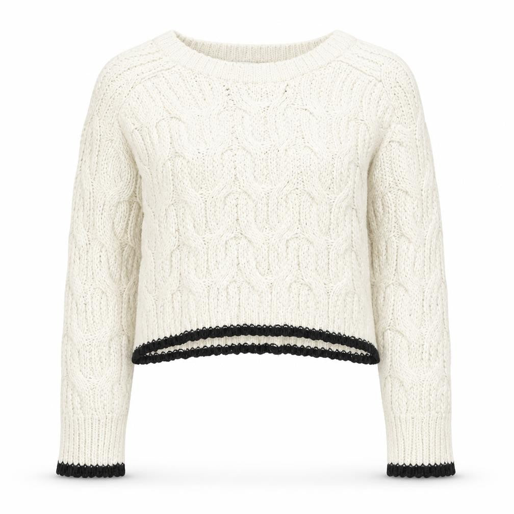 Zara Women Ivory Cable-Knit Crew Neck Jumper Size 8