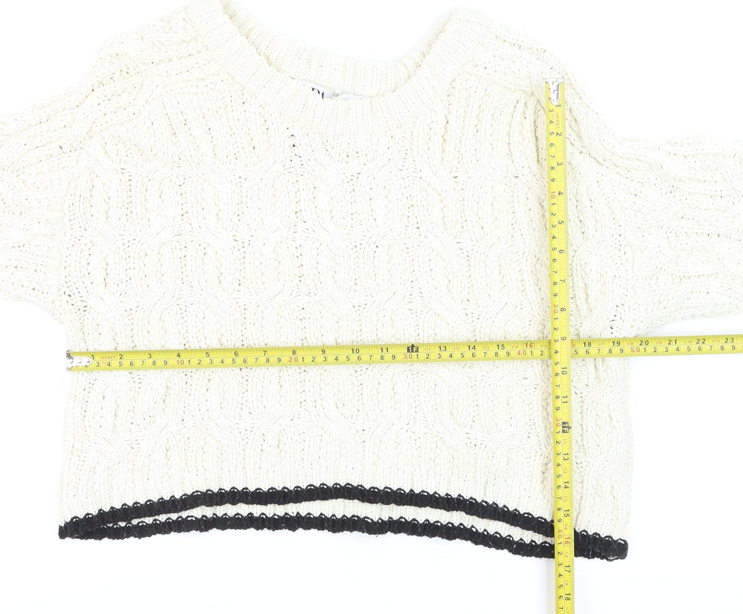 Zara Women Ivory Cable-Knit Crew Neck Jumper Size 8