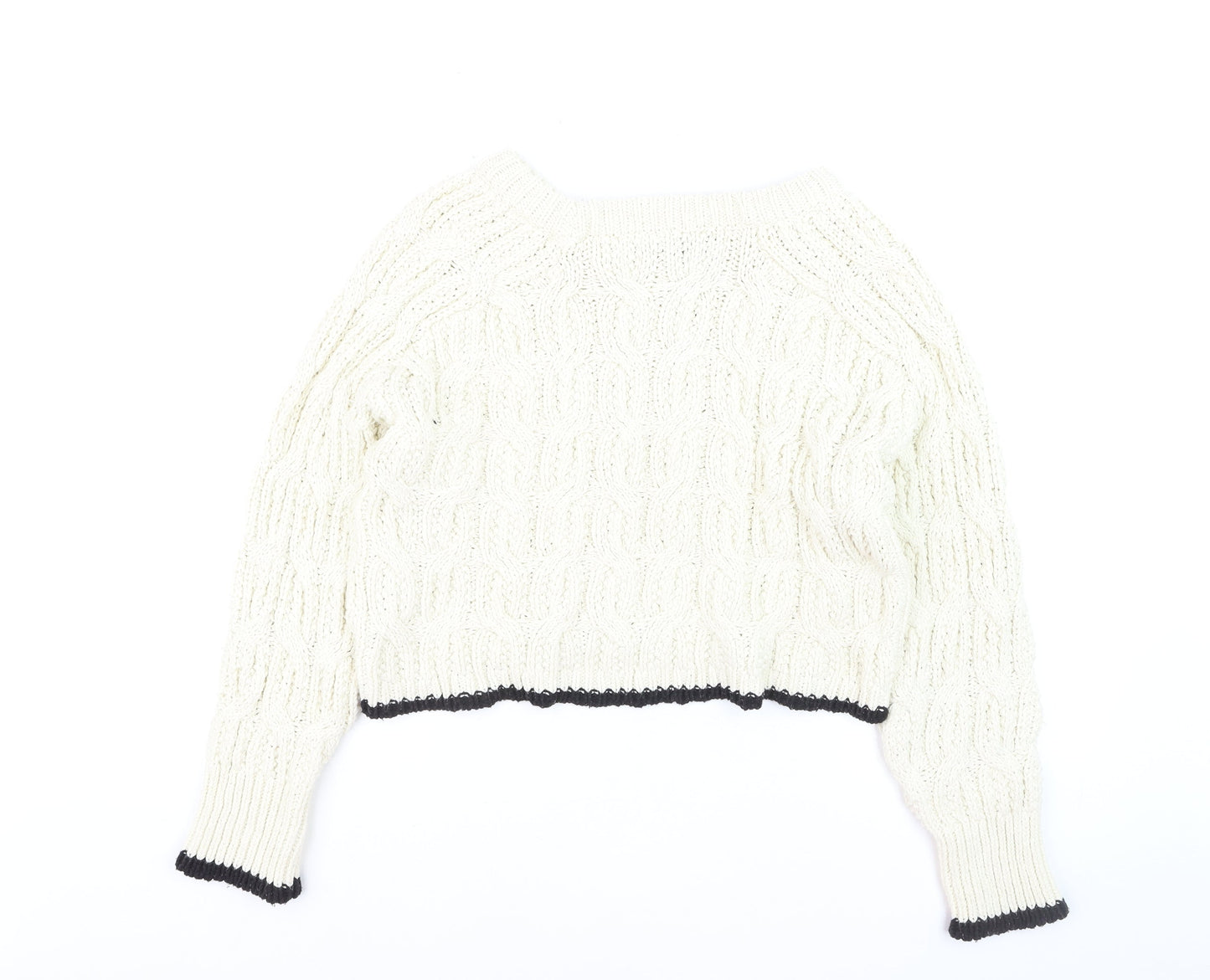 Zara Women Ivory Cable-Knit Crew Neck Jumper Size 8