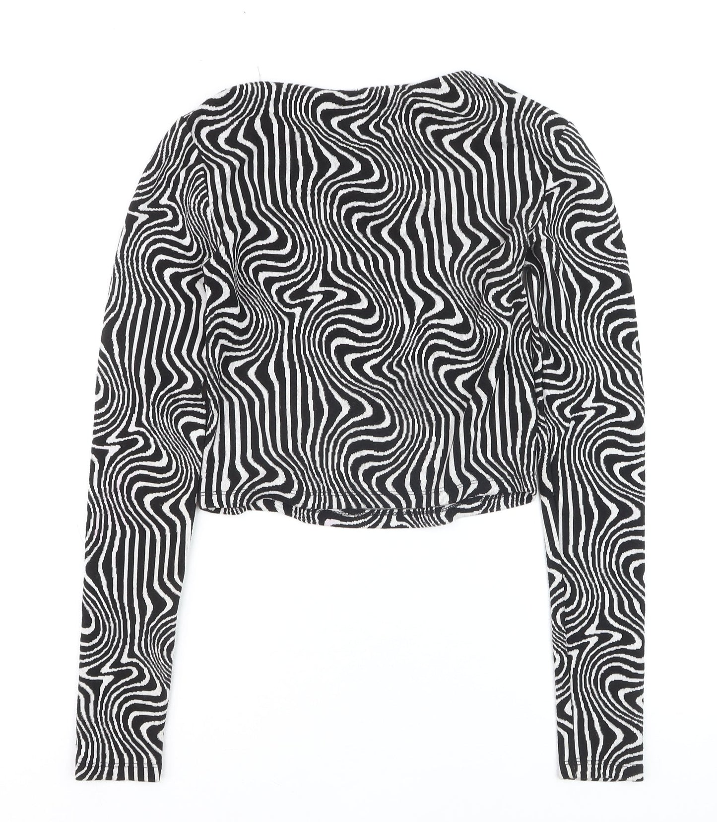 Stradivarius Womens Black Geometric Cropped Long Sleeve Top Size 12
