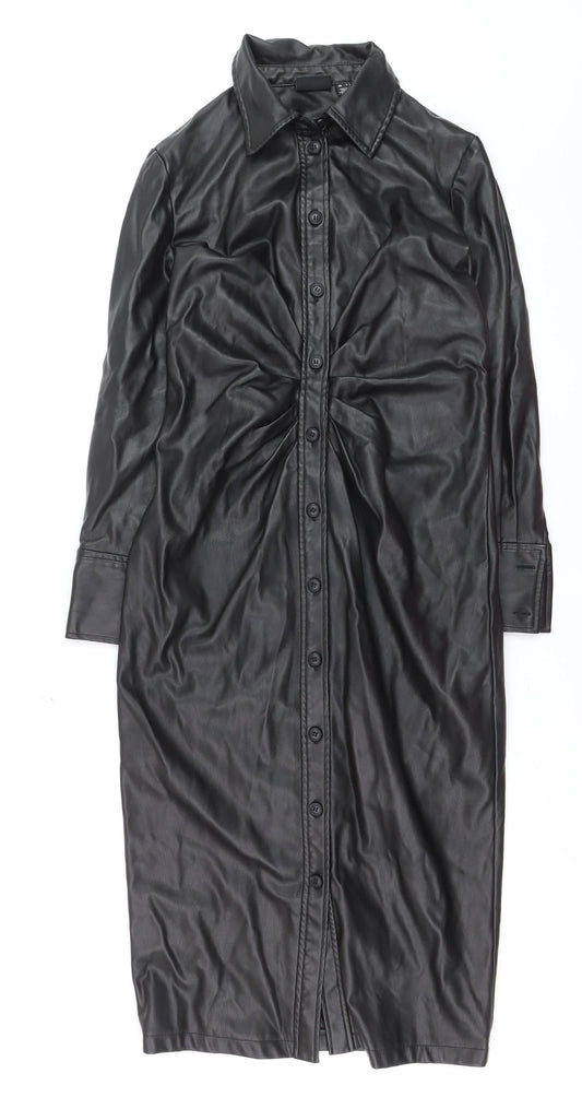 Vero Moda Womens Black Faux Leather Long Trench Coat S