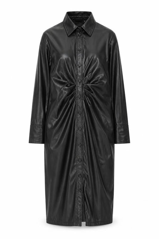 Vero Moda Womens Black Faux Leather Long Trench Coat S