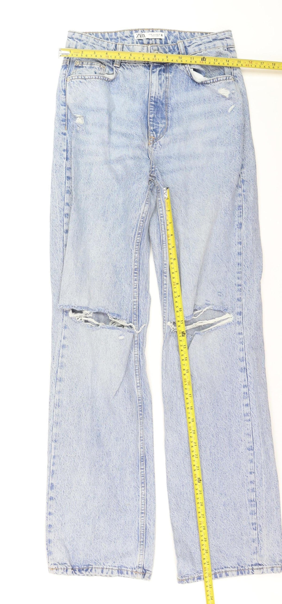 Zara Women Blue Distressed Straight Jeans Size 10