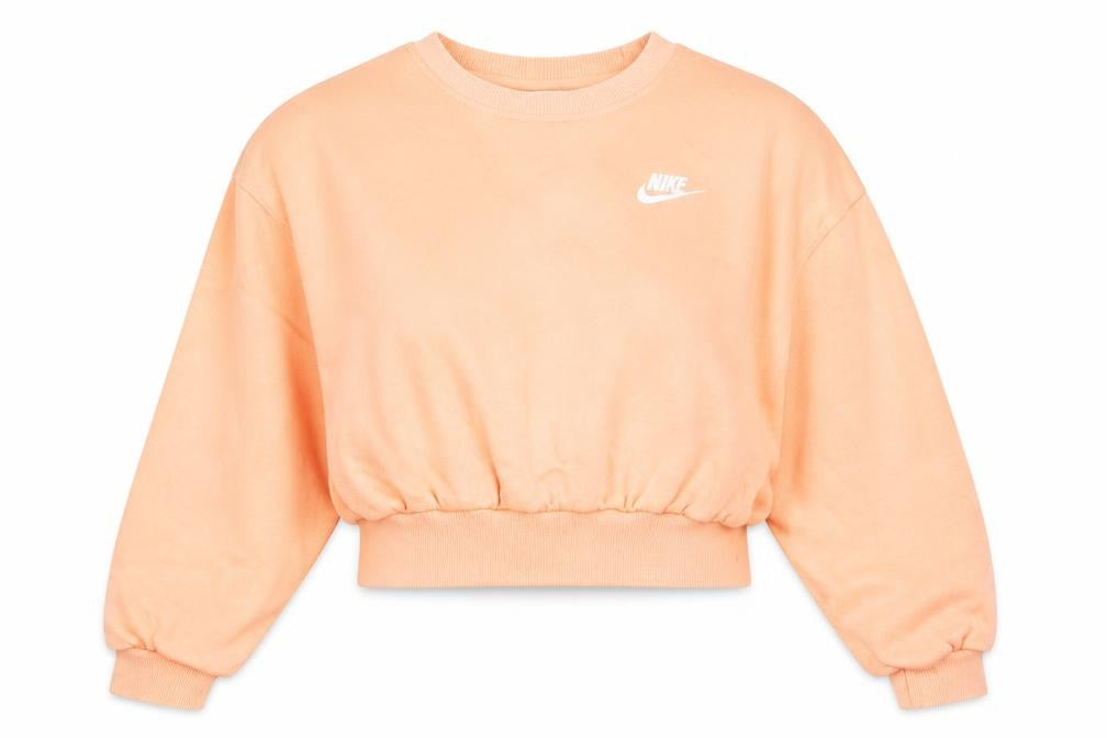 Nike Girls Orange Fleece Pullover Sweatshirt M Logo Crew Neck