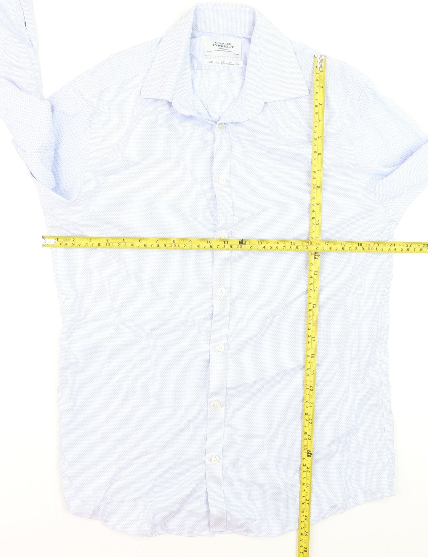 Charles Tyrwhitt Men's Blue 16in Extra Slim Fit Non-Iron Cotton Shirt