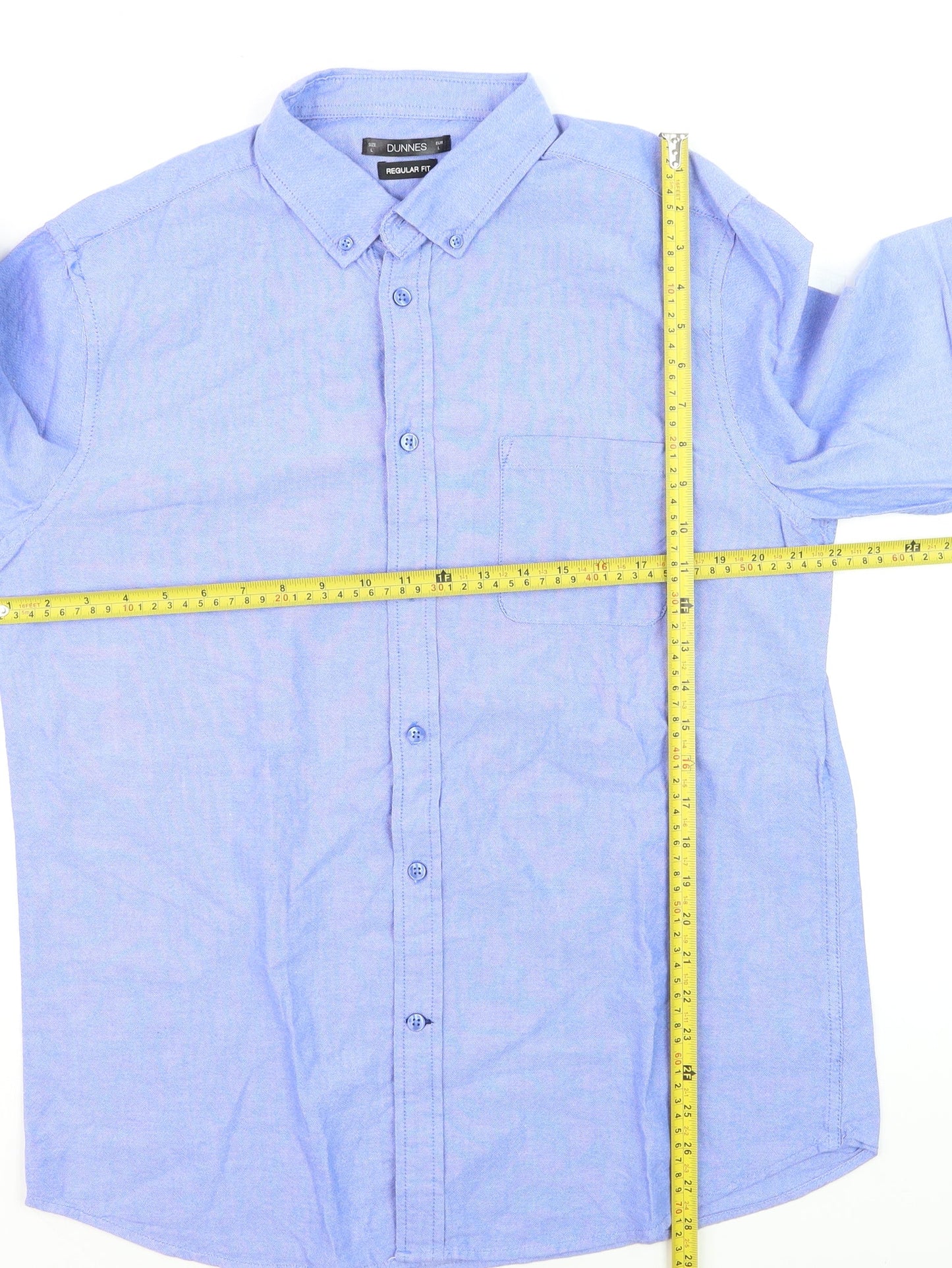 Dunnes Men Blue Regular Fit Cotton Long Sleeve Dress Shirt L
