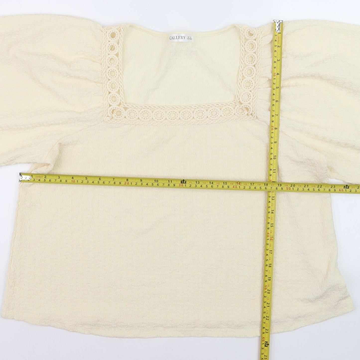 Gallery Women Ivory Bohemian Crochet Neck Blouse XL