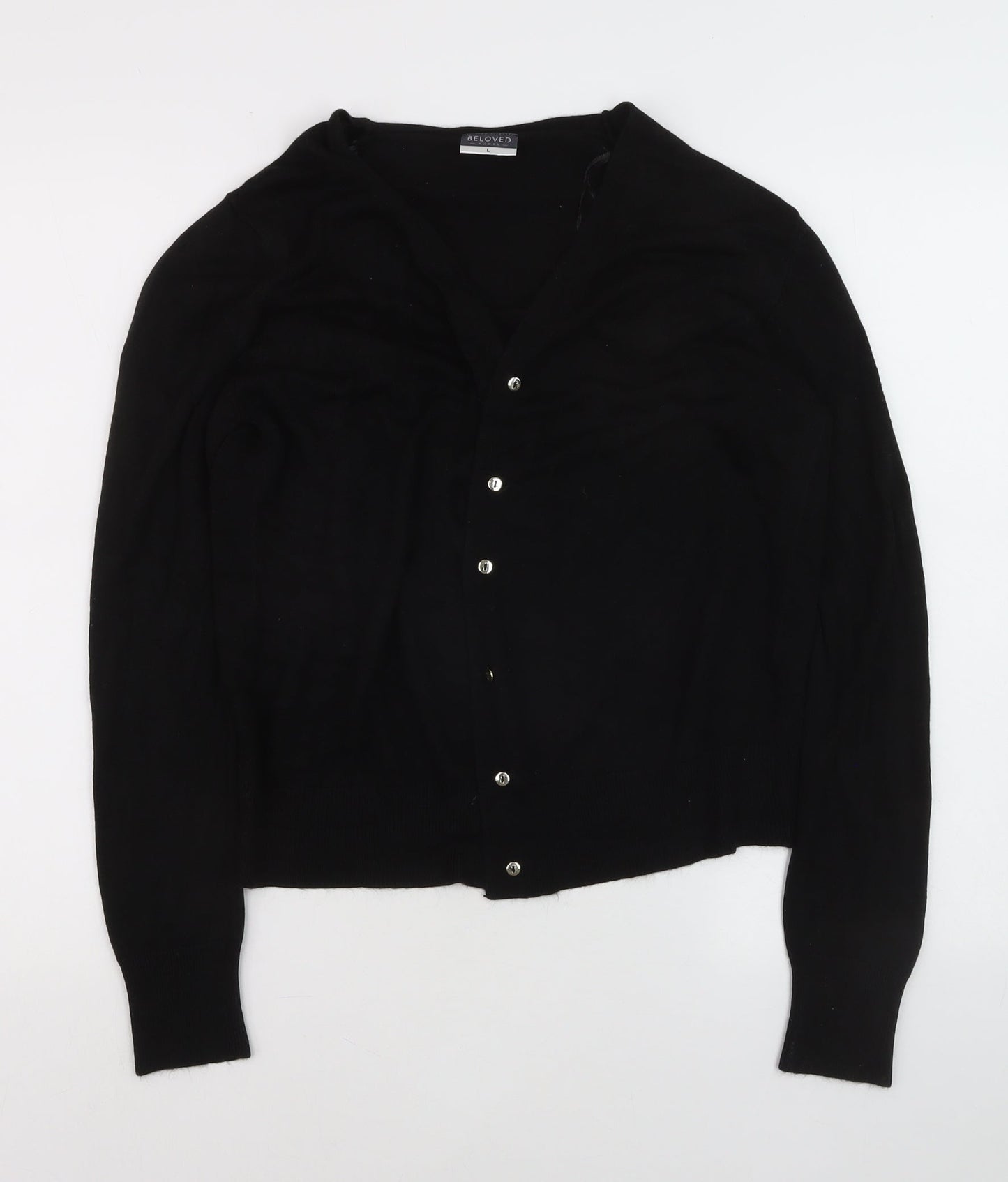 Beloved Women Black V-Neck Long Sleeve Button Cardigan Size L
