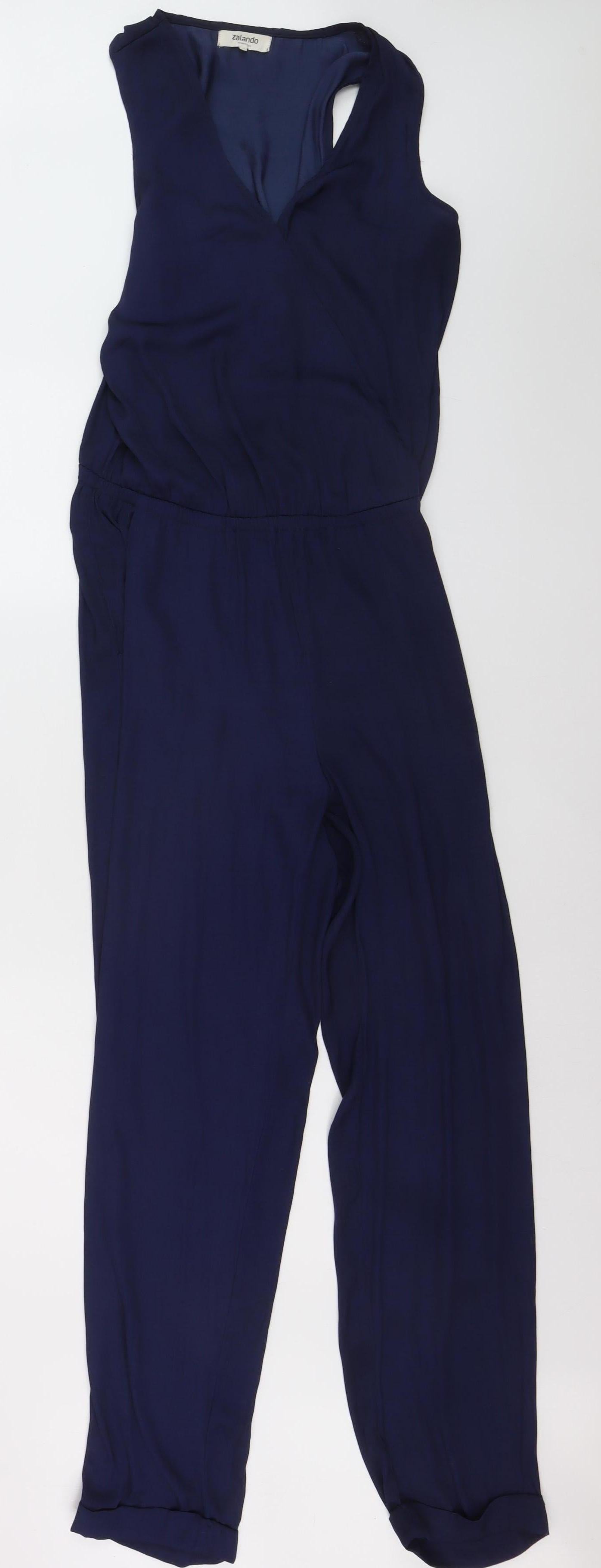 Zalando Essentials Women Blue Sleeveless V-Neck Jumpsuit Size 10