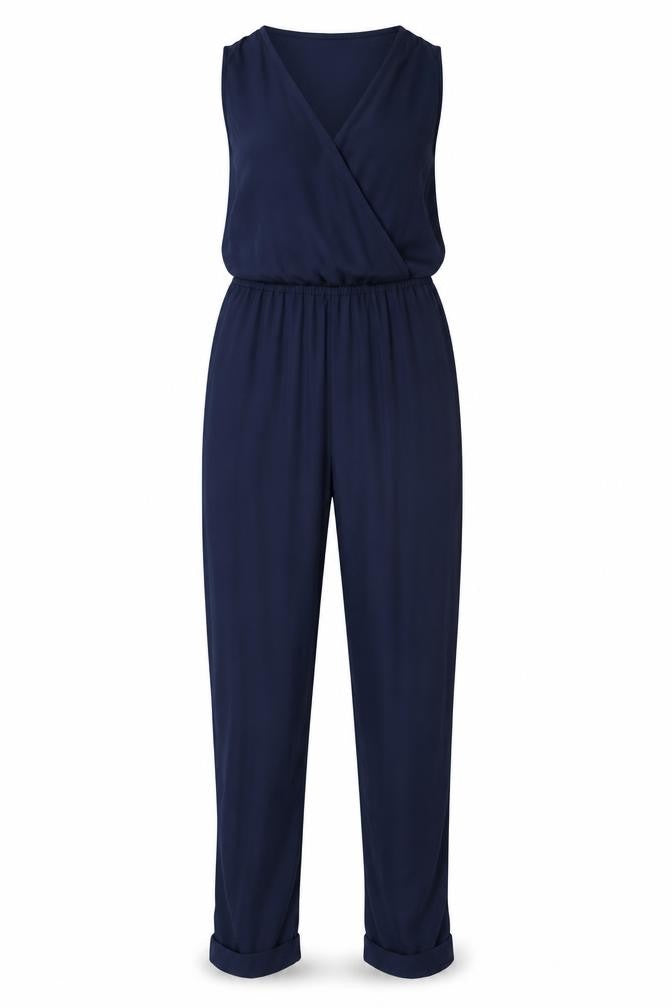Zalando Essentials Women Blue Sleeveless V-Neck Jumpsuit Size 10