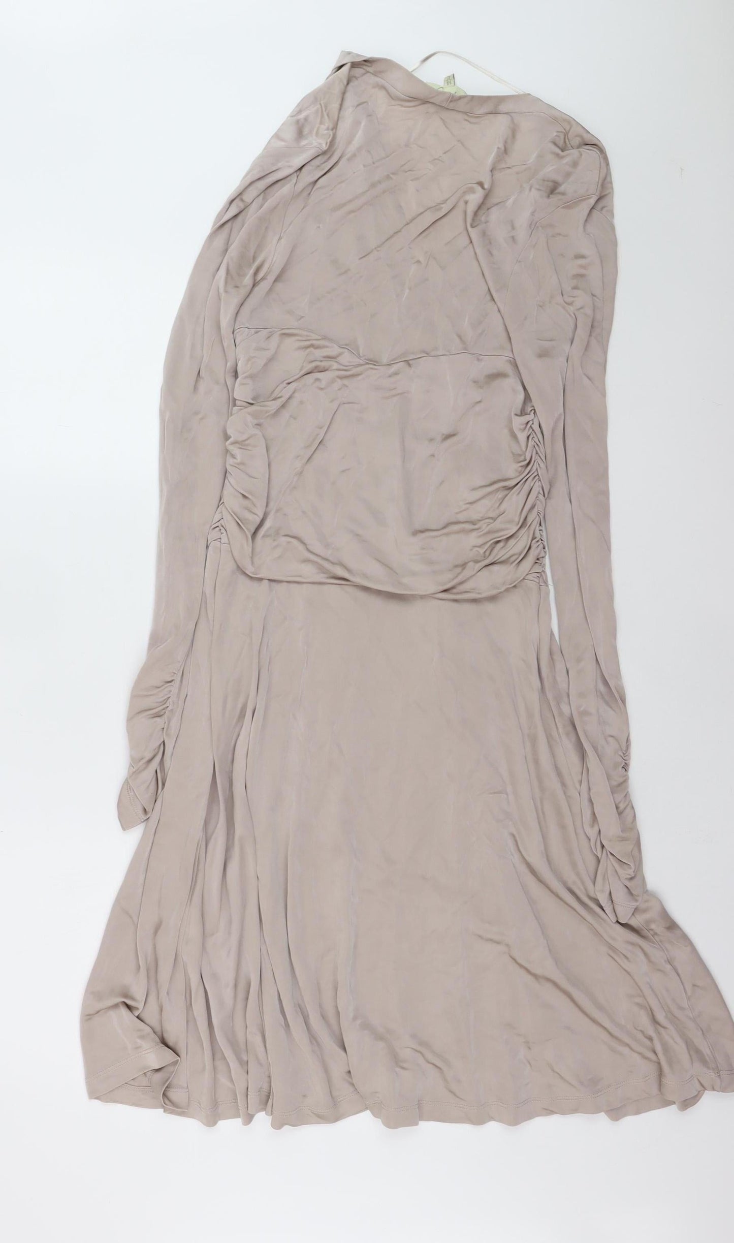 Gallery Women's Beige Fit & Flare Long Sleeve V-Neck Dress Size 14