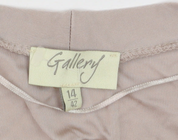 Gallery Women's Beige Fit & Flare Long Sleeve V-Neck Dress Size 14