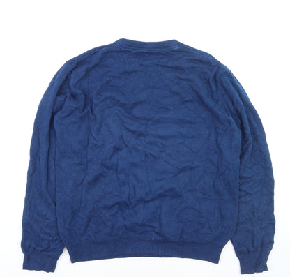Close-up detail of Dunnes Men Blue Cotton Crew Neck jumper, size M
