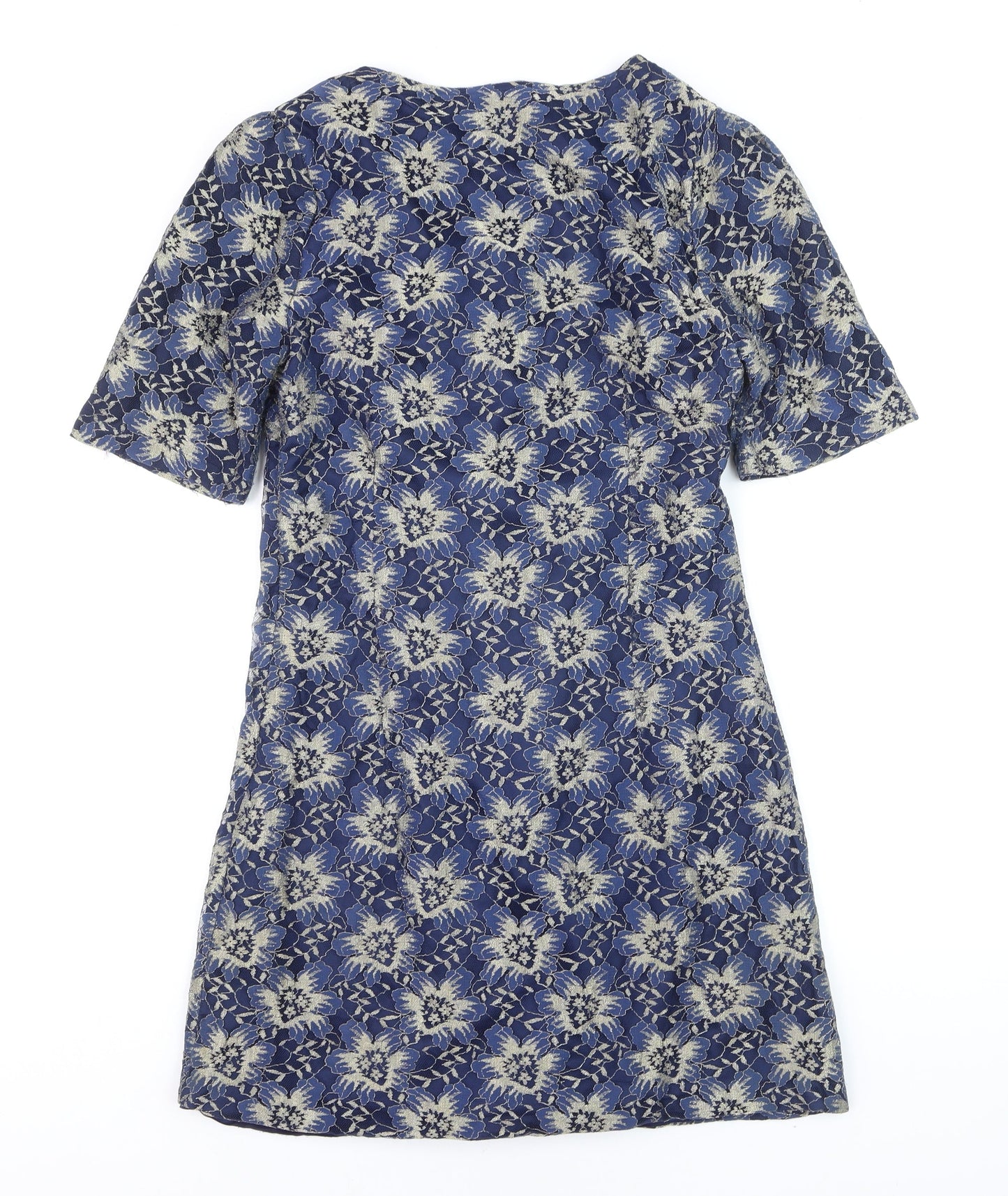 Awear Women Blue Floral Lace Shift Dress Size 14 Short Sleeve